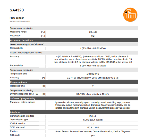 Cảm biến lưu lượng IFM SA4320