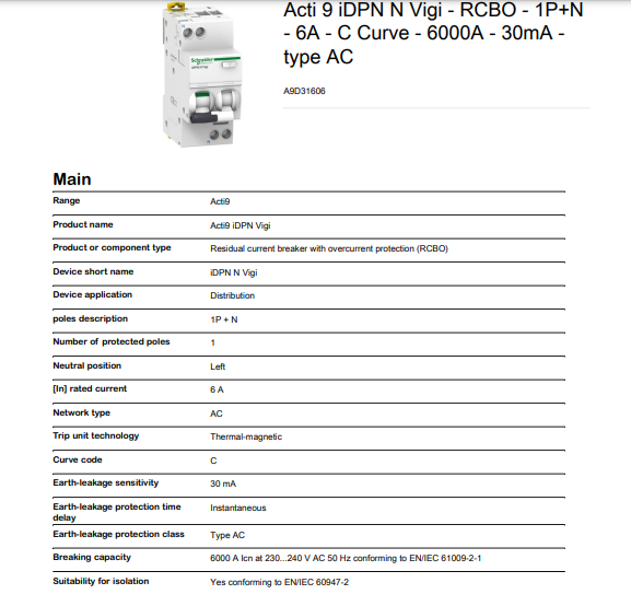 CB chống giật Schneider A9D31606