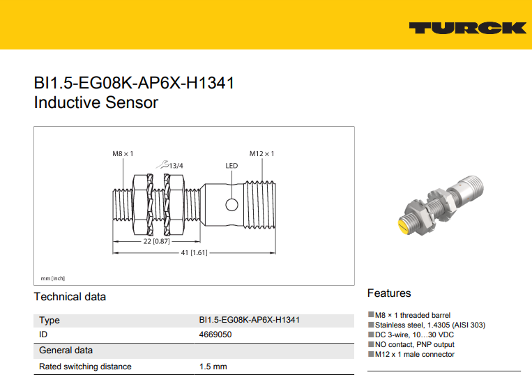 Cảm biến tiệm cận TURCK BI1.5-EG08K-AP6X-H1341