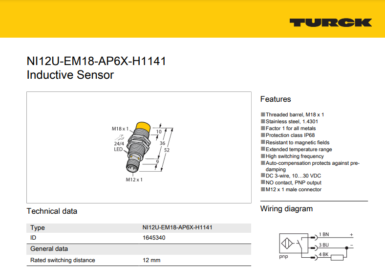 Cảm biến tiệm cận TURCK NI12U-EM18-AP6X-H1141