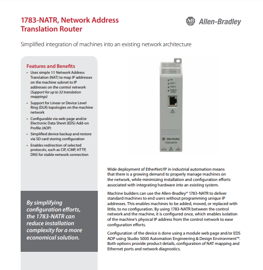 Bộ định tuyến Allen Bradley 1783-NATR