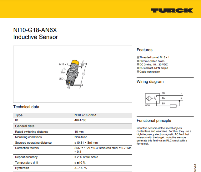 Cảm biến tiệm cận TURCK NI10-G18-AN6X